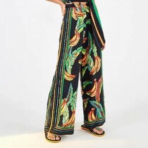 FARM Rio‎ Preta Linen Banana Wide leg Pants S elastic waist pockets colorful fun